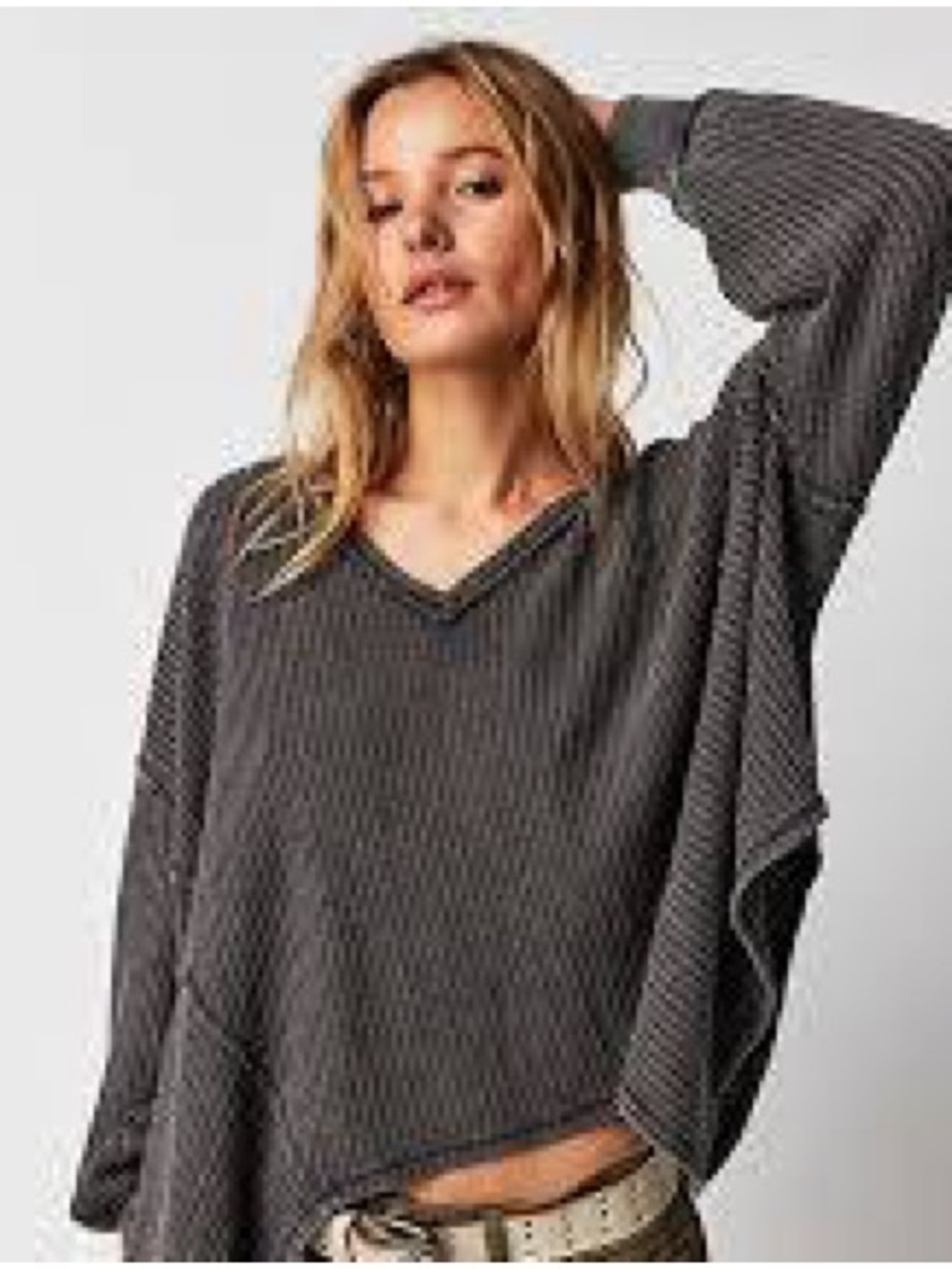 We The Free Coraline Thermal Waffle Knit Top Sage Green Small